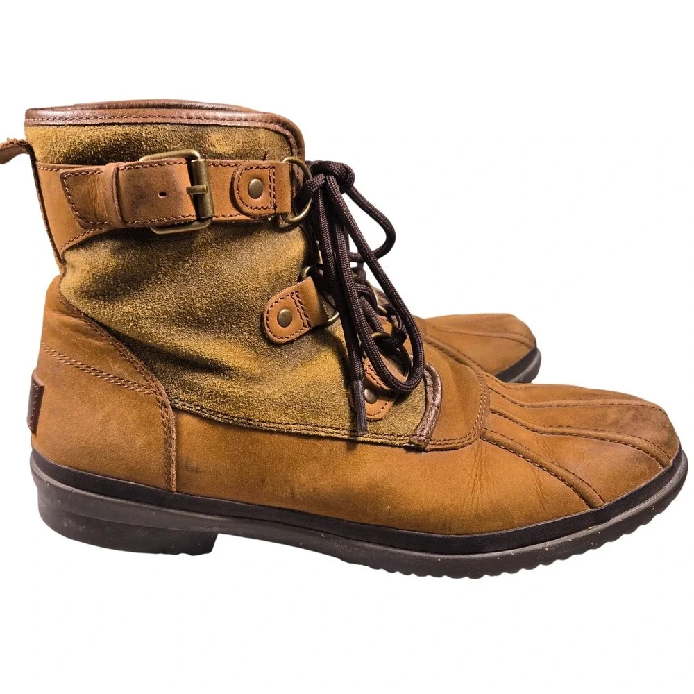 UGG Australia 1007999 Waterproof Leather Suede Duck Boots Tan Green Mens 11